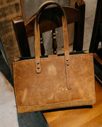Vintage Leather Tote Bag – Handmade Genuine Cowhide Shoulder Bag