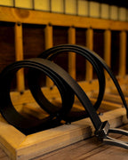 Classic Buffalo Leather Belt – Handmade Black Leather Belt with Matte Gray Buckle