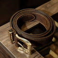Vintage Waxed Cowhide Leather Belt – Handmade Rustic Brown Belt