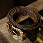 Vintage Waxed Cowhide Leather Belt – Handmade Rustic Brown Belt
