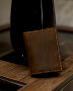 Vintage Waxed Leather Bifold Wallet – Handmade Genuine Cowhide Wallet