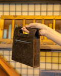 Vintage Waxed Leather Handbag – Handmade Structured Top Handle Bag