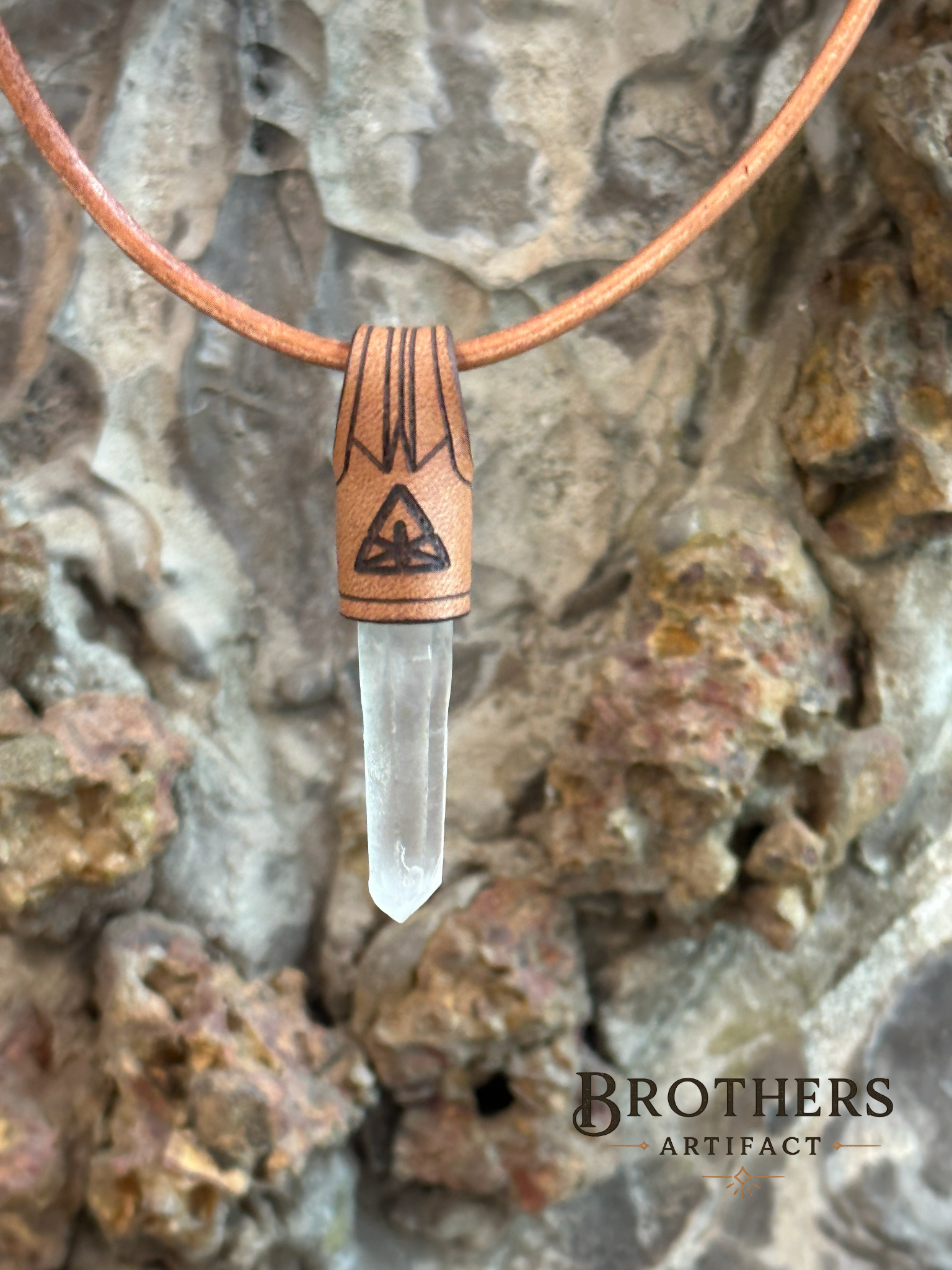 Clear Quartz Crystal Necklace, Handmade Leather Cord Pendant, Boho Minimalist Jewelry, Healing Crystal