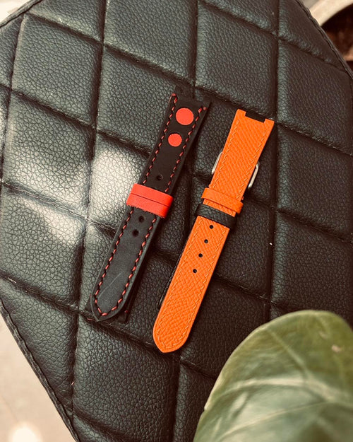 Handmade Black Red Leather Watch Strap