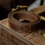 Vintage Waxed Cowhide Leather Belt – Handmade Rustic Brown Belt