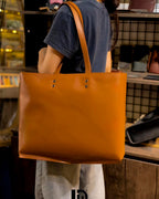 Minimalist Large Leather Tote – Handmade Cowhide Laptop Shoulder Bag