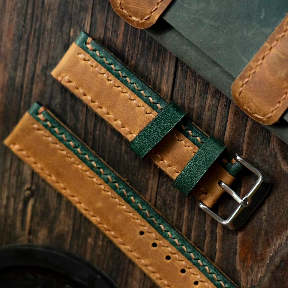 Handmade Two Tone Leather Watch Strap