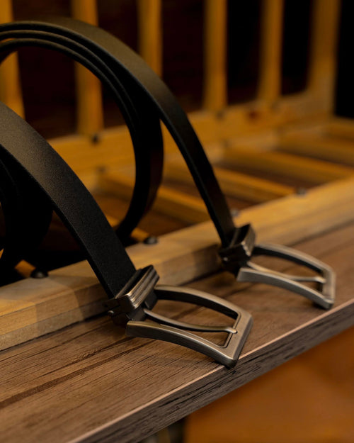 Classic Buffalo Leather Belt – Handmade Black Leather Belt with Matte Gray Buckle
