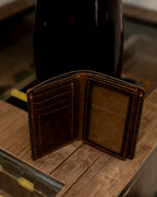 Vintage Waxed Leather Bifold Wallet – Handmade Genuine Cowhide Wallet