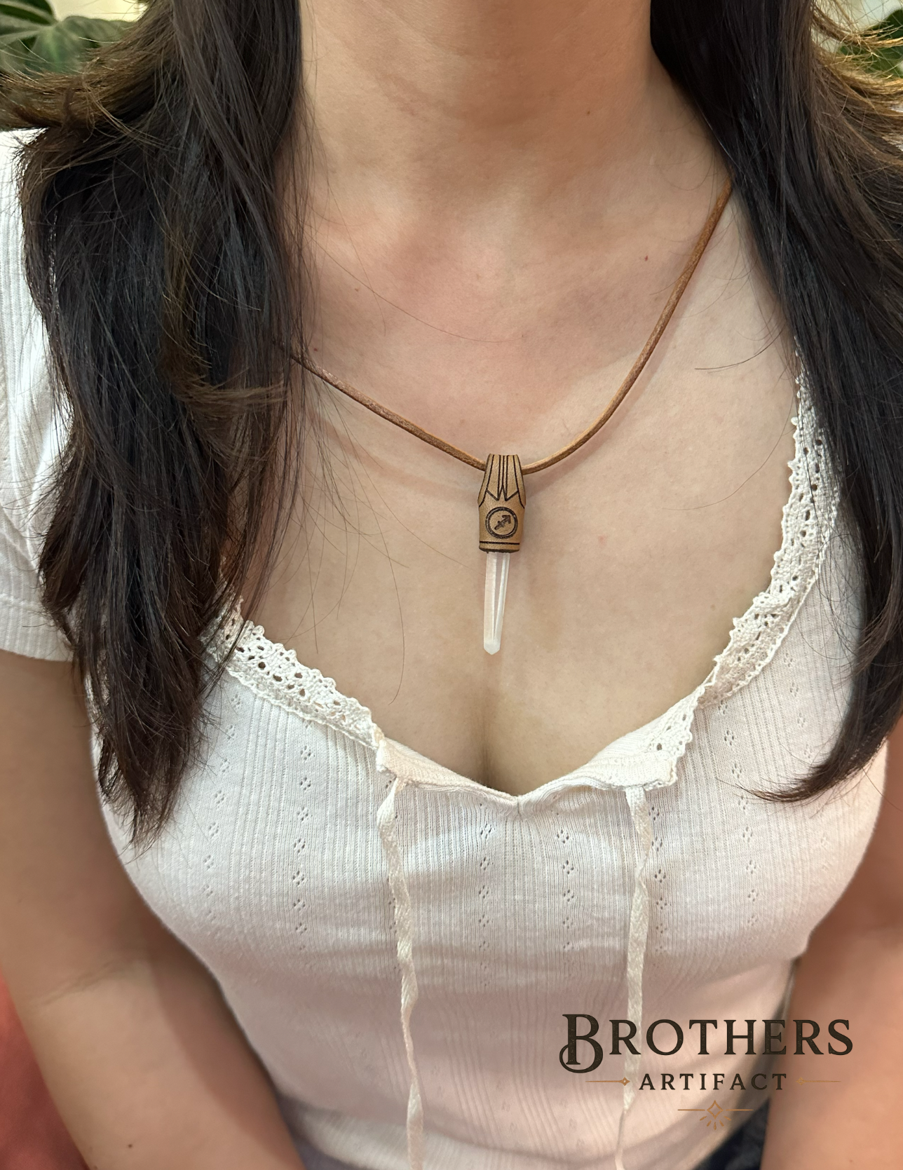 Sagittarius Zodiac Necklace, Clear Quartz Crystal Pendant, Leather Cord Astrology Jewelry