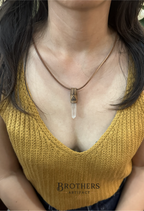 Clear Quartz Crystal Necklace, Handmade Leather Cord Pendant, Boho Minimalist Jewelry, Healing Crystal