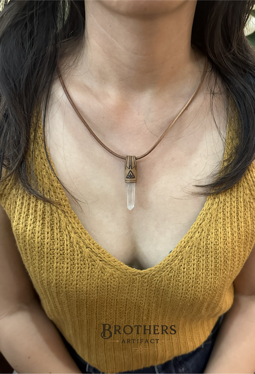 Clear Quartz Crystal Necklace, Handmade Leather Cord Pendant, Boho Minimalist Jewelry, Healing Crystal