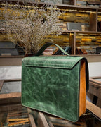 Vintage Green Leather Satchel – Handmade Two Tone Cowhide Messenger Bag