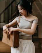 Vintage Leather Tote Bag – Handmade Genuine Cowhide Shoulder Bag