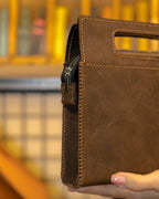 Vintage Waxed Leather Handbag – Handmade Structured Top Handle Bag
