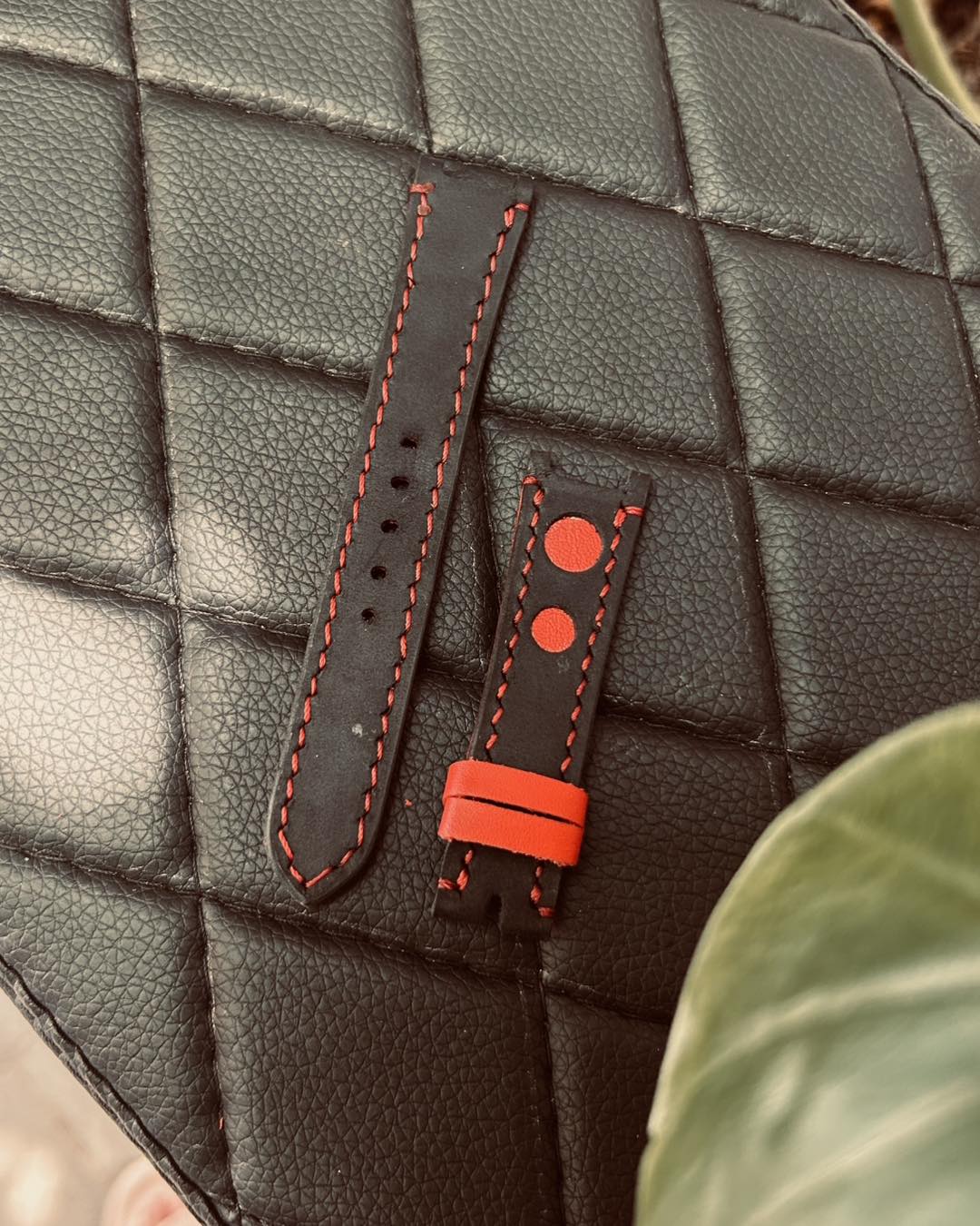 Handmade Black Red Leather Watch Strap