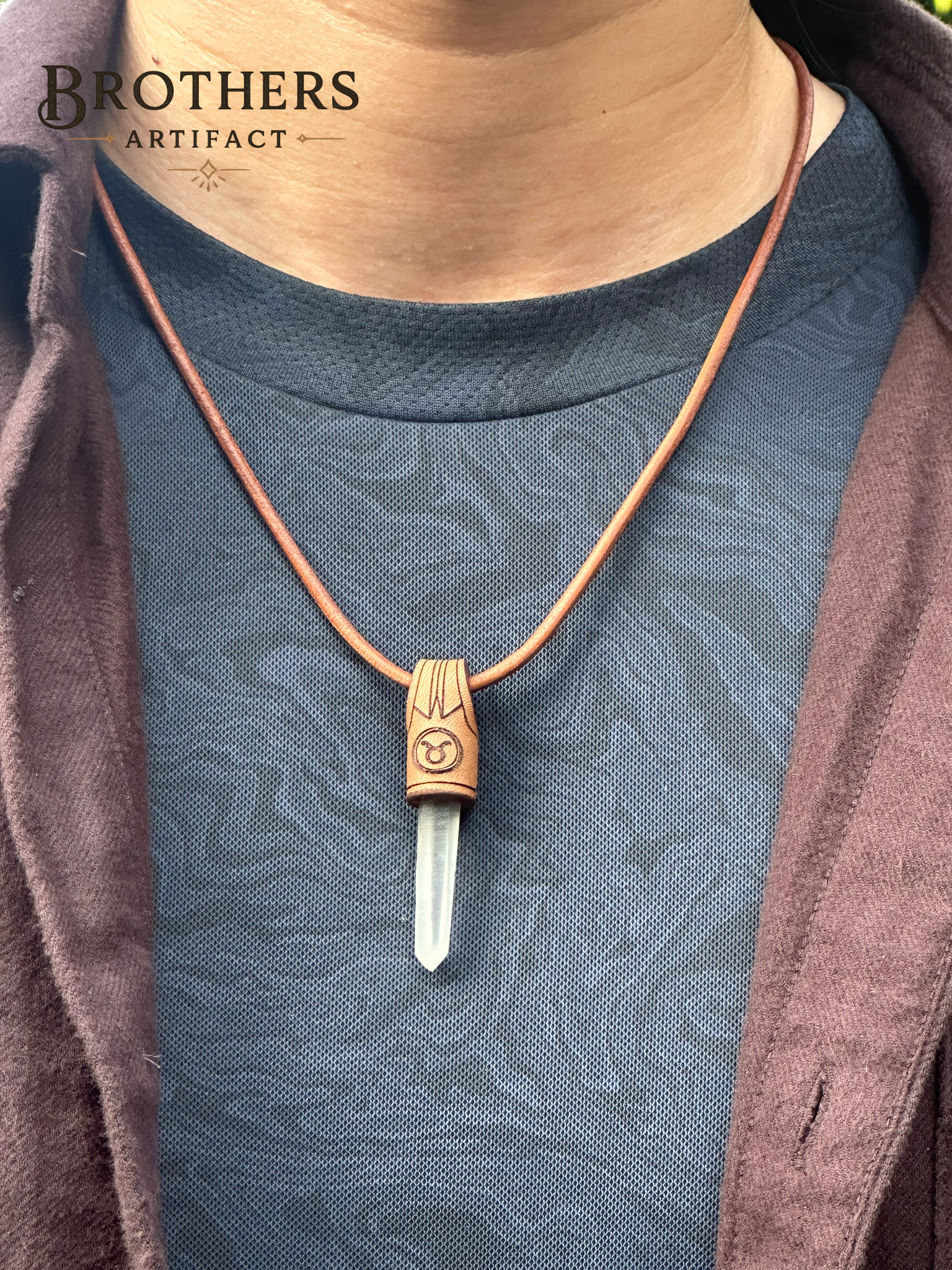 Stier-Sternzeichen-Halskette, Anhänger aus Bergkristall, Lederband, Boho-Minimalistischer Schmuck
