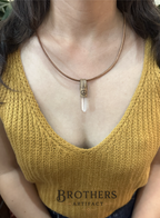 Peace Necklace, Clear Quartz Crystal Pendant, Healing Jewelry, Boho Leather Necklace