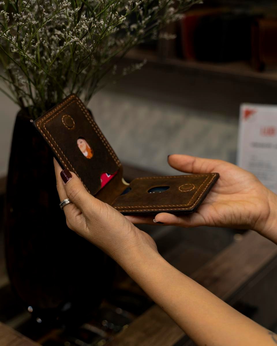 Handmade Brown Leather Wallet – Minimalist Cowhide Card Holder