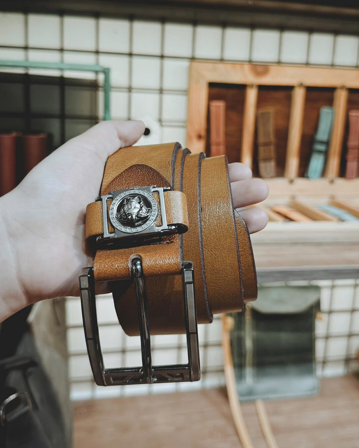 Vintage Cowhide Leather Belt – Handmade Full Grain Belt for Men