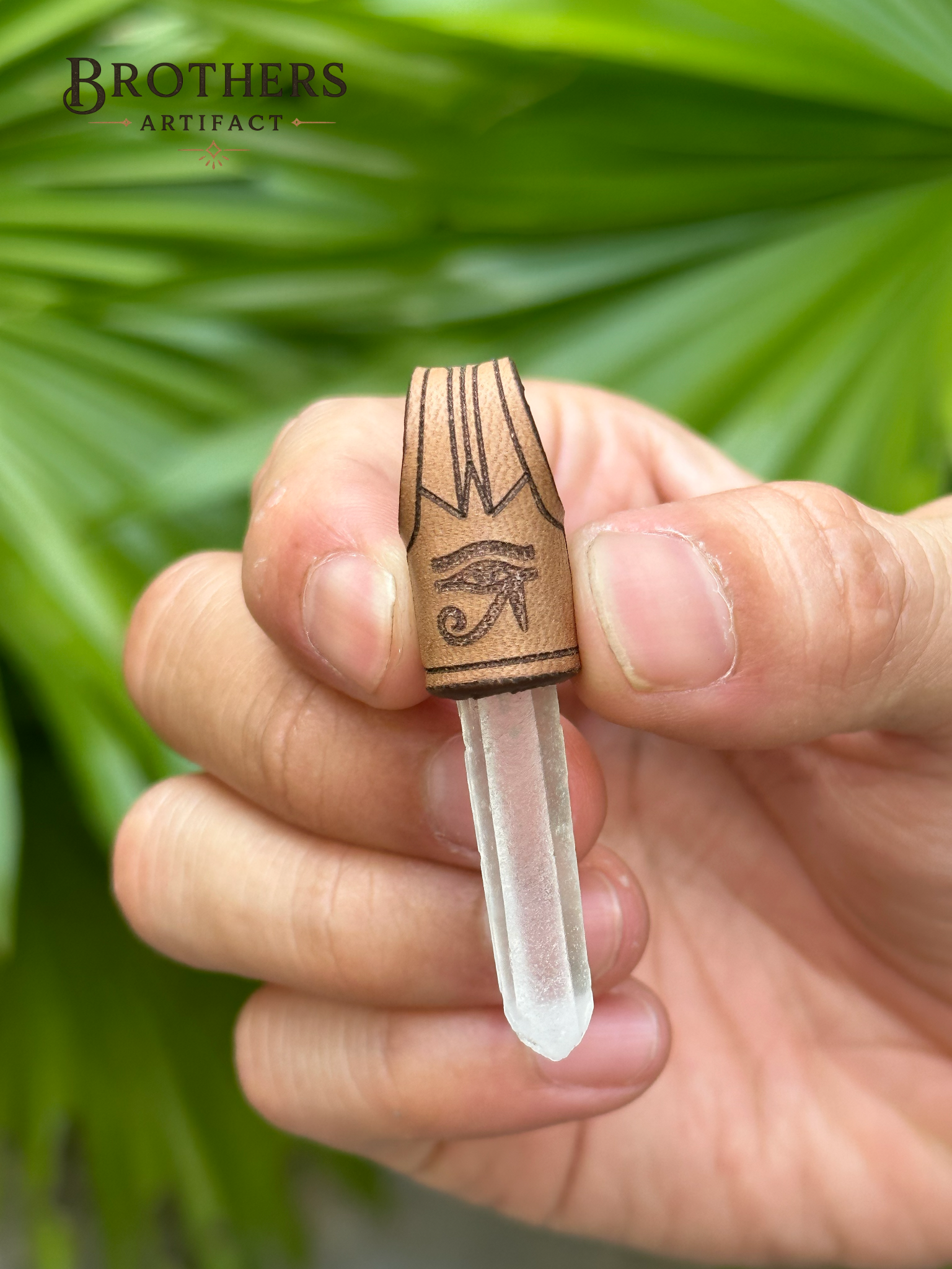 Handgemachte Horusauge Halskette, Klarquarz Kristallanhänger, Ägyptisches Symbol Leder Schmuck