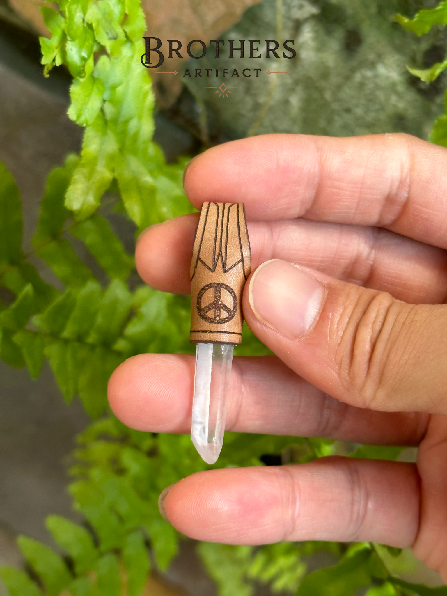 Peace Necklace, Clear Quartz Crystal Pendant, Healing Jewelry, Boho Leather Necklace