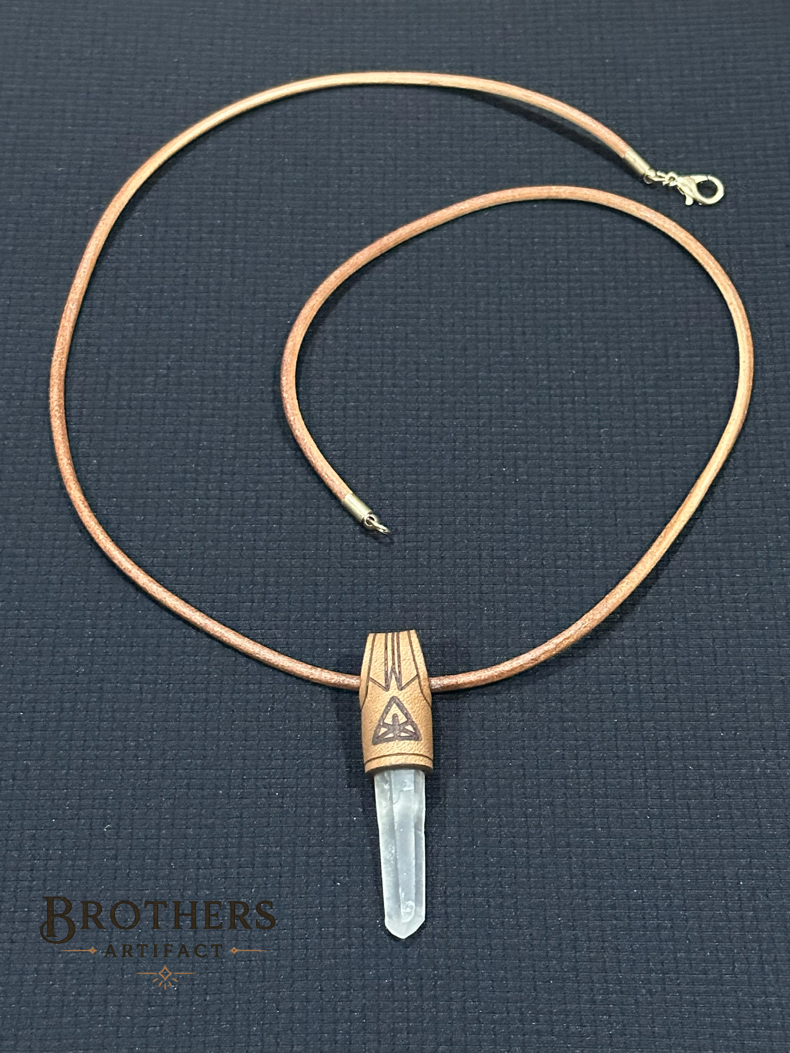 Clear Quartz Crystal Necklace, Handmade Leather Cord Pendant, Boho Minimalist Jewelry, Healing Crystal