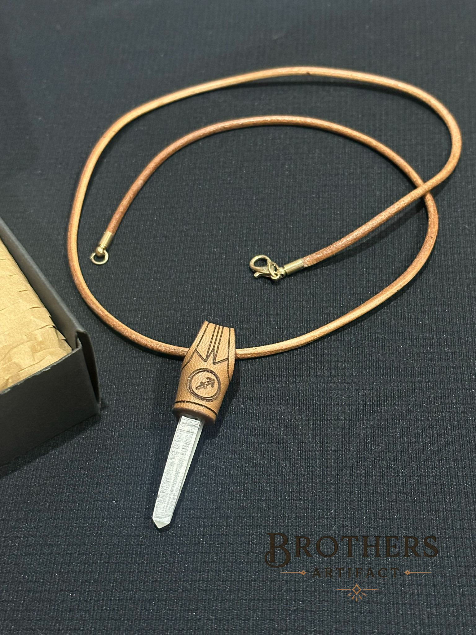 Sagittarius Zodiac Necklace, Clear Quartz Crystal Pendant, Leather Cord Astrology Jewelry